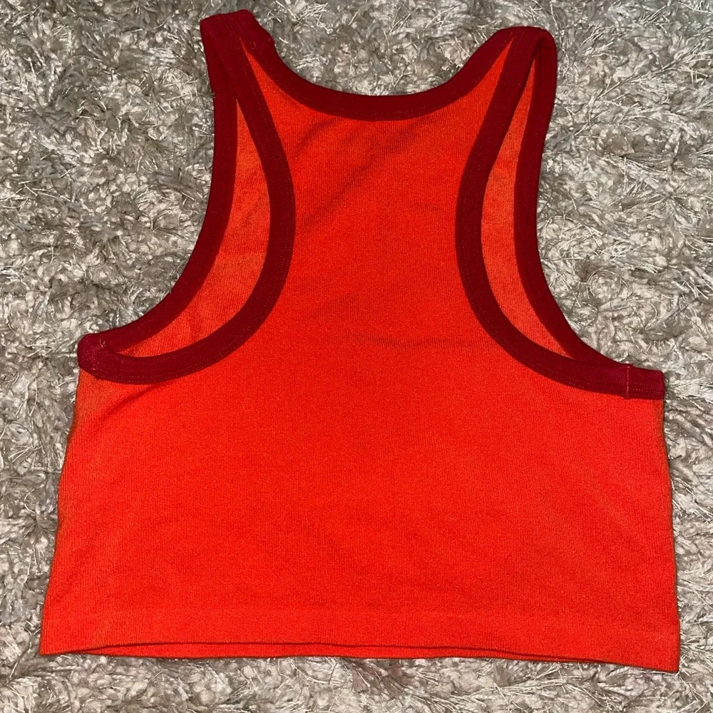 Free People Red-Orange Ribbed Crop Tank with Maroon Trim
